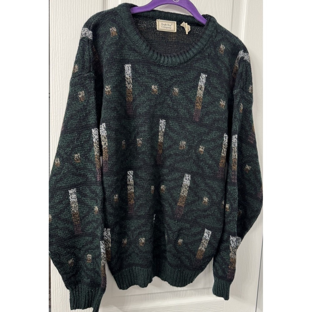 VTG Bugle Boy Sweater Mens Medium Geometric Knit Pullover Crewneck Y2K Retro - Picture 2 of 8